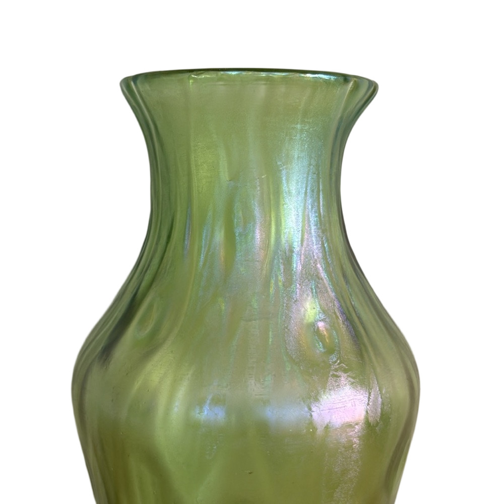 Antique Loetz / Lötz Art Nouveau Rusticana Iridescent Green Glass Vase - Picture 2 of 5